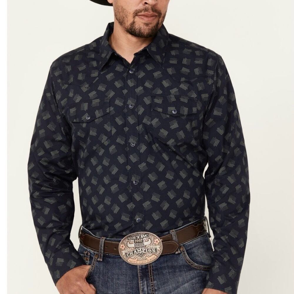 GIBSON Trading Co Men’s Large Shrapnel Geo Print Long Sleeve Snap Western Shirt